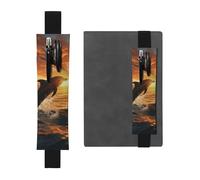 Portalápices elástico para cuaderno, marcapáginas, portalápices de piel sintética con banda ajustable, funda para bolígrafo, delfines saltando del agua al atardecer, estuche para lápices para