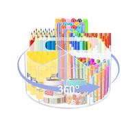 Portalápices Giratorio 360 Grados de Acrílico Resistente, Organizador de Escritorio con 6 Compartimentos y Mango, Organizador Escritorio Multifunción para Lápices, Maquillaje y Herramientas Pequeñas