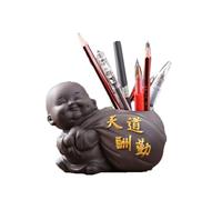 Portalápices Zen Little Monk, Organizador de Escritorio de Arcilla Morada con diseño de bendición Dorada, Almacenamiento Multifuncional for Pinceles. Estuche para lápices(Style B)