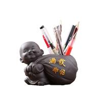 Portalápices Zen Little Monk, Organizador de Escritorio de Arcilla Morada con diseño de bendición Dorada, Almacenamiento Multifuncional for Pinceles. Estuche para lápices(Style D)