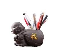 Portalápices Zen Little Monk, Organizador de Escritorio de Arcilla Morada con diseño de bendición Dorada, Almacenamiento Multifuncional for Pinceles. Estuche para lápices(Style C)