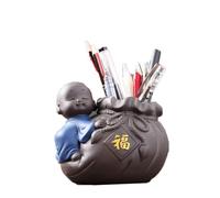 Portalápices Zen Little Monk, Organizador de Escritorio de Arcilla Morada con diseño de bendición Dorada, Almacenamiento Multifuncional for Pinceles. Estuche para lápices(Style A)