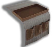 Portamandos para Lateral del sofá con Bandeja Polipiel Beige y marrón 35x2x70 cm