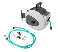 Portamangueras jardín 20m con soporte giratorio 180° y auto recarga - bloqueo en cualquier longitud, material resistente, tubo flexible para riego eficaz y práctico