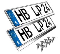 Portamatriculas Coche 520x110 mm - Soporte Matricula [2 uds.] - con 8 Tornillos - Duradero y Resistente - Porta Matricula Coche Homologado - Acero Inoxidable Pulido - Apto para Todos vehículos