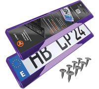 Portamatriculas Coche 520x110 mm - Soporte Matricula [2 uds.] - con 8 Tornillos - Duradero y Resistente - Porta Matricula Coche Homologado - Cromo Morado - Apto para Todos los vehículos