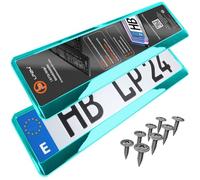 Portamatriculas Coche 520x110 mm - Soporte Matricula [2 uds.] - con 8 Tornillos - Duradero y Resistente - Porta Matricula Coche Homologado - Cromo Turquesa - Apto para Todos los vehículos