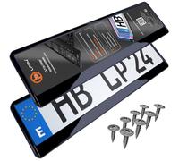 Portamatriculas Coche 520x110 mm - Soporte Matricula [2 uds.] - con 8 Tornillos - Duradero y Resistente - Porta Matricula Coche Homologado - Negro Brillante - Apto para Todos los vehículos