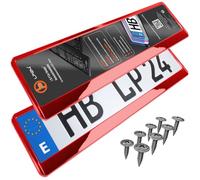 Portamatriculas Coche 520x110 mm - Soporte Matricula Coche [2 uds.] - con 8 Tornillos - Duradero y Resistente - Porta Matricula Coche Homologado - Cromo Rojo - Apto para Todos los vehículos