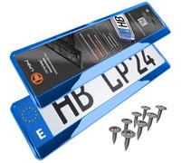 Portamatriculas Coche 520x110 mm - Soporte Matricula Coche [2 uds.] - con 8 Tornillos - Duradero y Resistente - Porta Matricula Coche Homologado - Cromo Azul - Apto para Todos los vehículos