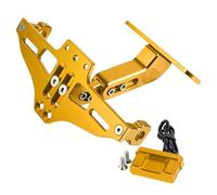 Portamatriculas Moto para Aprilia para Dorsoduro 750 900 para Shiver para Tuono 125 RS4 Soporte Matrícula Trasera Motocicleta con Luz LED Organizador Trasero(Gold)
