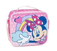 Portameriendas Térmico de Minnie Mouse - Color Rosa - 21,5x8,5x19 cm - Fabricado en Poliéster - Mochila Pequeña con Cierre de Cremallera y Asa Regulable - Producto Original Diseñado en España