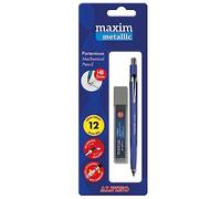 Alpino Portaminas Maxim Metalix Portaminas recargable de 2mm con cuerpo metálico y afilaminas | Blíster con 12 minas HB gratis | Colores metálicos surtidos