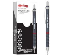Portaminas retro Tikky de rOtring | 2B de 0,5 mm | Cuerpo gris | Cómodo agarre ondulado | 12 unidades