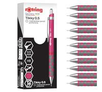Portaminas rOtring Tikky | Mina HB0,5 mm | Cuerpo magenta (rosa) | Ligero con agarre de goma | 12 piezas