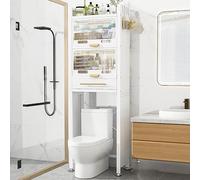 Portaoggetti per BagnoMensola 4 Ripiani in Metallo Bianco Soluzione Salvaspazio Ideale per WC e Lavanderia Organizer Elegante e Funzionale.