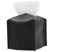 Portapañuelos de Papel, Caja de Pañuelos Cuadrada de Cuero PU, Caja De Servilletas,Adecuado para Baño, Caja para Toallitas Húmedas, Sala de Estar, Oficina, 12.7 x 12.7 cm, Negro