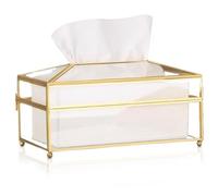 Portapañuelos Transparente Tapa Rectangular de Vidrio de 7, 7x4, 5x4, 7 Pulgadas con Marco Dorado Tapa Larga dispensador de pañuelos Antideslizante