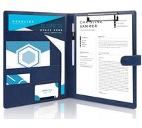 Portapapeles A4 con Tapa, Carpeta de Cuero PU A4, Carpeta Portapapeles, Portapapeles con Bloc de Notas, Organizador de Documentos, Soporte para Bolígrafos y Cierre Magnético (Azul Oscuro)