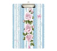 Portapapeles acrílico a rayas con lunares rosas para enfermeras y oficina, tablero de clip de plástico con clip de perfil bajo, gancho para colgar, tablero de escritura de PVC transparente, plateado