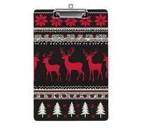 Portapapeles acrílico con diseño de ciervo rojo, fondo negro, árboles blancos, flores rojas, 1 portapapeles acrílico A4 para planificador, organizador de gran capacidad montado en la pared de oficina