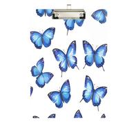 Portapapeles acrílico con diseño de mariposas azules para enfermeras y oficina, tablero de clip de plástico con clip de perfil bajo, gancho para colgar, tablero de escritura de PVC transparente