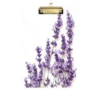 Portapapeles acrílico con flores de lavanda para enfermeras y oficina, tablero de clip de plástico con clip de perfil bajo, gancho para colgar, tablero de escritura de PVC transparente, dorado, 12.5 x