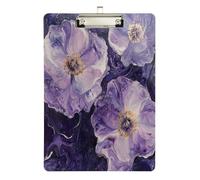 Portapapeles acrílico con flores de mármol morado para enfermeras y oficina, tablero de clip de plástico con clip de perfil bajo, gancho para colgar, tablero de escritura de PVC transparente, color