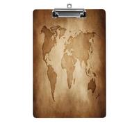 Portapapeles acrílico con forma de mapa del mundo de estilo antiguo, tamaño carta, clip metálico, resistente pizarra de escritura, portadocumentos de plástico duro para oficina, hogar y lugar de trab