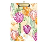 Portapapeles acrílico de 12 x 9 pulgadas, portapapeles personalizados para estudiantes, tablero de clip de color, para mujer, dibujo escolar, suministros de oficina, tulipanes morados, naranjas