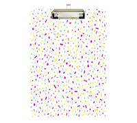 Portapapeles acrílico de confeti colorido para enfermeras y oficina, tablero de clip de plástico con clip de perfil bajo, gancho para colgar, tablero de escritura de PVC transparente, color plateado