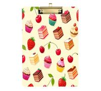 Portapapeles acrílico de fresas para enfermeras y oficina, tablero de clip de plástico con clip de perfil bajo, gancho para colgar, tablero de escritura de PVC transparente, dorado, 12.5 x 9 pulgadas