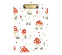 Portapapeles acrílico de hongos rojos para enfermeras y oficina, tablero de clip de plástico con clip de perfil bajo, gancho para colgar, tablero de escritura de PVC transparente, dorado, 12.5 x 9