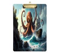 Portapapeles acrílico de pulpo gigante para enfermeras y oficina, tablero de clip de plástico con clip de perfil bajo, gancho para colgar, tablero de escritura de PVC transparente, dorado, 12.5 x 9