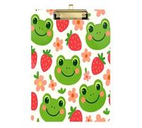 Portapapeles acrílico de rana y fresa para enfermeras y oficina, tablero de clip de plástico con clip de perfil bajo, gancho para colgar, tablero de escritura de PVC transparente, dorado, 12.5 x 9