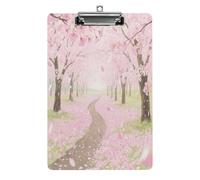 Portapapeles acrílico decorativo con diseño de bosque de cerezos en flor a principios de primavera con clip de metal de perfil bajo para oficina, escuela, profesores, estudiantes, tamaño carta