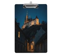 Portapapeles acrílico decorativo con diseño de castillo de Praga con clip de metal de perfil bajo para oficina, escuela, profesores, estudiantes, tamaño carta estándar de 12.5 x 8.5 pulgadas