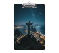 Portapapeles acrílico decorativo con diseño de Cristo de Janeiro con clip de metal de perfil bajo para oficina, escuela, profesores, estudiantes, tamaño carta estándar de 12.5 x 8.5 pulgadas