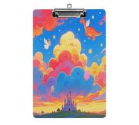 Portapapeles acrílico decorativo con diseño de nubes de castillo con clip de metal de perfil bajo para oficina, escuela, profesores, estudiantes, tamaño carta estándar de 12.5 x 8.5 pulgadas