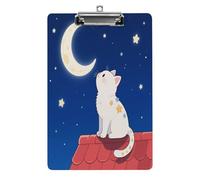 Portapapeles acrílico decorativo con diseño de un gatito mirando a la luna con clip de metal de perfil bajo para oficina, escuela, profesores, estudiantes, tamaño carta estándar de 12.5 x 8.5 pulgadas