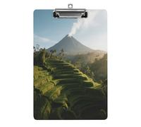 Portapapeles acrílico decorativo con diseño de volcán en terrazas de Bali con clip de metal de perfil bajo para oficina, escuela, profesores, estudiantes, tamaño carta estándar de 12.5 x 8.5 pulgadas