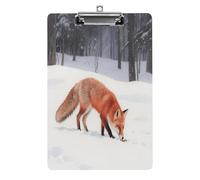 Portapapeles acrílico decorativo con diseño de zorro en la nieve con clip de metal de perfil bajo para oficina, escuela, profesores, estudiantes, tamaño carta estándar de 12.5 x 8.5 pulgadas