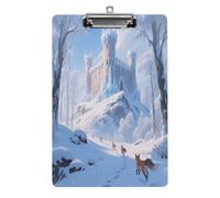 Portapapeles acrílico decorativo con estampado de castillo de nieve y escarcha con clip de metal de perfil bajo para oficina, escuela, profesores, estudiantes, tamaño carta estándar de 12.5 x 8.5