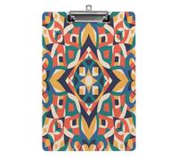 Portapapeles acrílico decorativo con estampado geométrico irregular con clip de metal de perfil bajo para oficina, escuela, profesores, estudiantes, tamaño carta estándar de 12.5 x 8.5 pulgadas