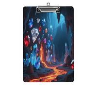 Portapapeles acrílico decorativo con gemas impresas en minas con clip de metal de perfil bajo para oficina, escuela, profesores, estudiantes, tamaño carta estándar de 12.5 x 8.5 pulgadas