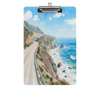 Portapapeles acrílico decorativo Highway 1 Ocean View impreso con clip de metal de perfil bajo para oficina, escuela, profesores, estudiantes, tamaño carta estándar 12.5 x 8.5 pulgadas