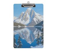 Portapapeles acrílico decorativo, montañas nevadas y reflejos de lago, clip de metal de perfil bajo para oficina, escuela, profesores, estudiantes, tamaño carta estándar de 12.5 x 8.5 pulgadas