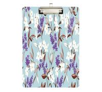 Portapapeles acrílico floral con color pastel para enfermeras y oficina, tablero de clip de plástico con clip de perfil bajo, gancho para colgar, tablero de escritura de PVC transparente, color