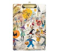 Portapapeles acrílico para patólogos del discurso de Halloween, tamaño A4, impermeable, para entrenadores de voleibol, béisbol, dorado, 12 x 9 pulgadas, tabla para escribir con clip