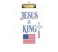 Portapapeles blanco con bandera de Jesús es el rey de plástico estilo kawaii para mujeres legales entrenadores de baloncesto, tamaño 9 x 12.5 pulgadas, tabla para escribir con clip